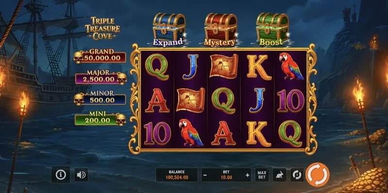 Triple Treasure Cove – runda bonusowa Hold and Win z monetami